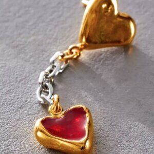 NIB 10 DECOART Amore Amore Heart Earrings - Free People - silver, gold, and red